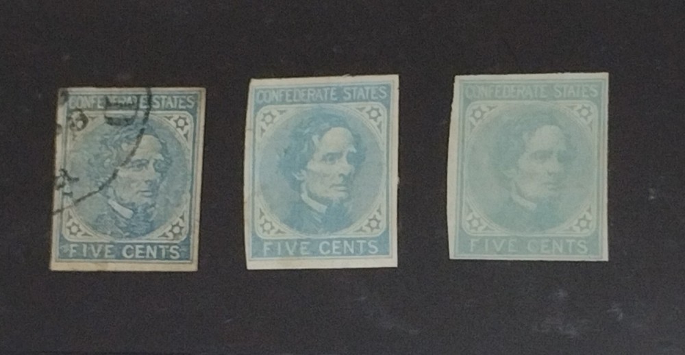 Confederate CSA # 6 5 cents one used and two MNG