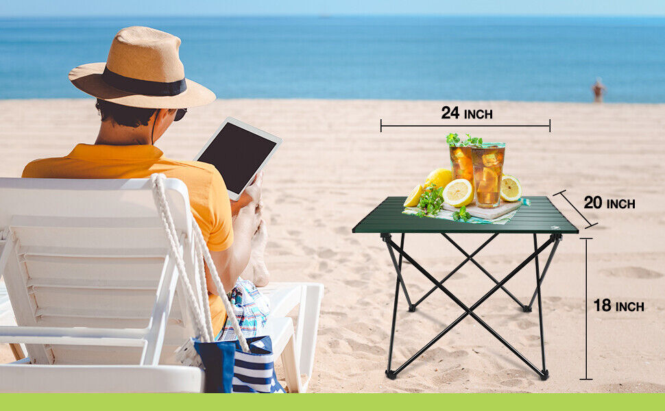 VILLEY Portable Camping Side Table 24'' Large Size Aluminum Folding Beach Table
