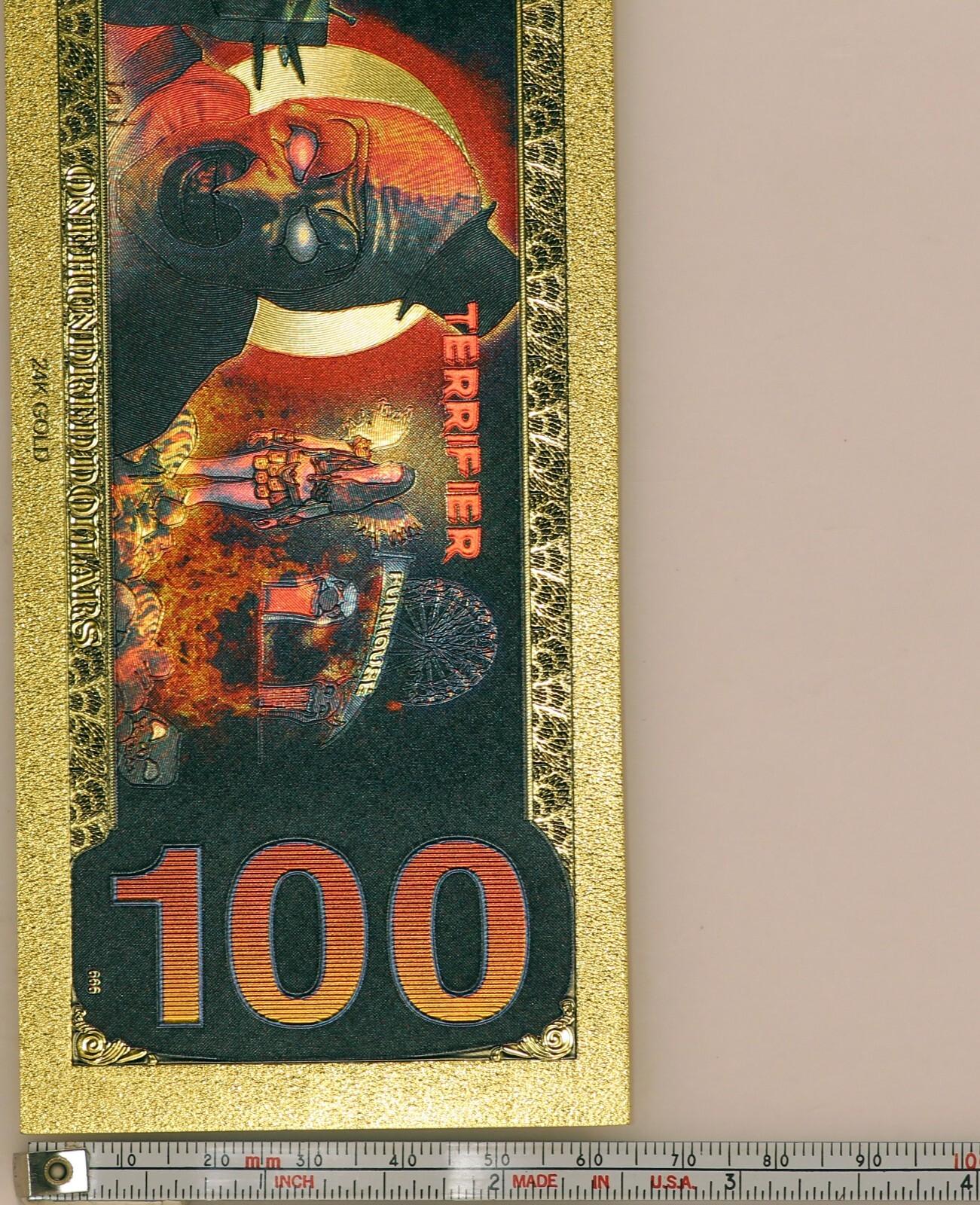 Art The Clown $100 Terrifier Full Color Note Novelty 24K Gold Plated Bill XX037