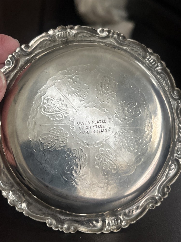 Vintage 4” Silver Plated Trinket Dish Italy