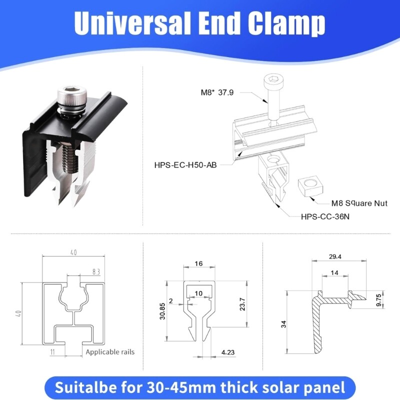 6Pcs Solar Panel Mount Clamps Panel Bracket Aluminum Mounting Accessories