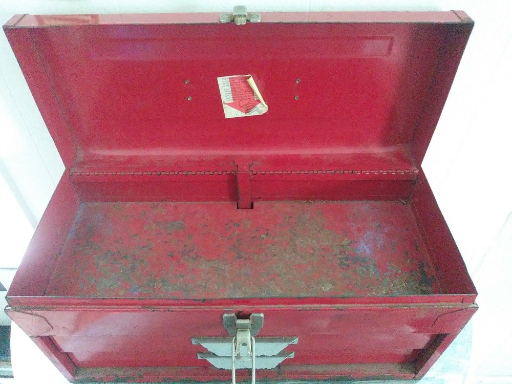 Vintage Metal Toolbox 2 Drawer Red