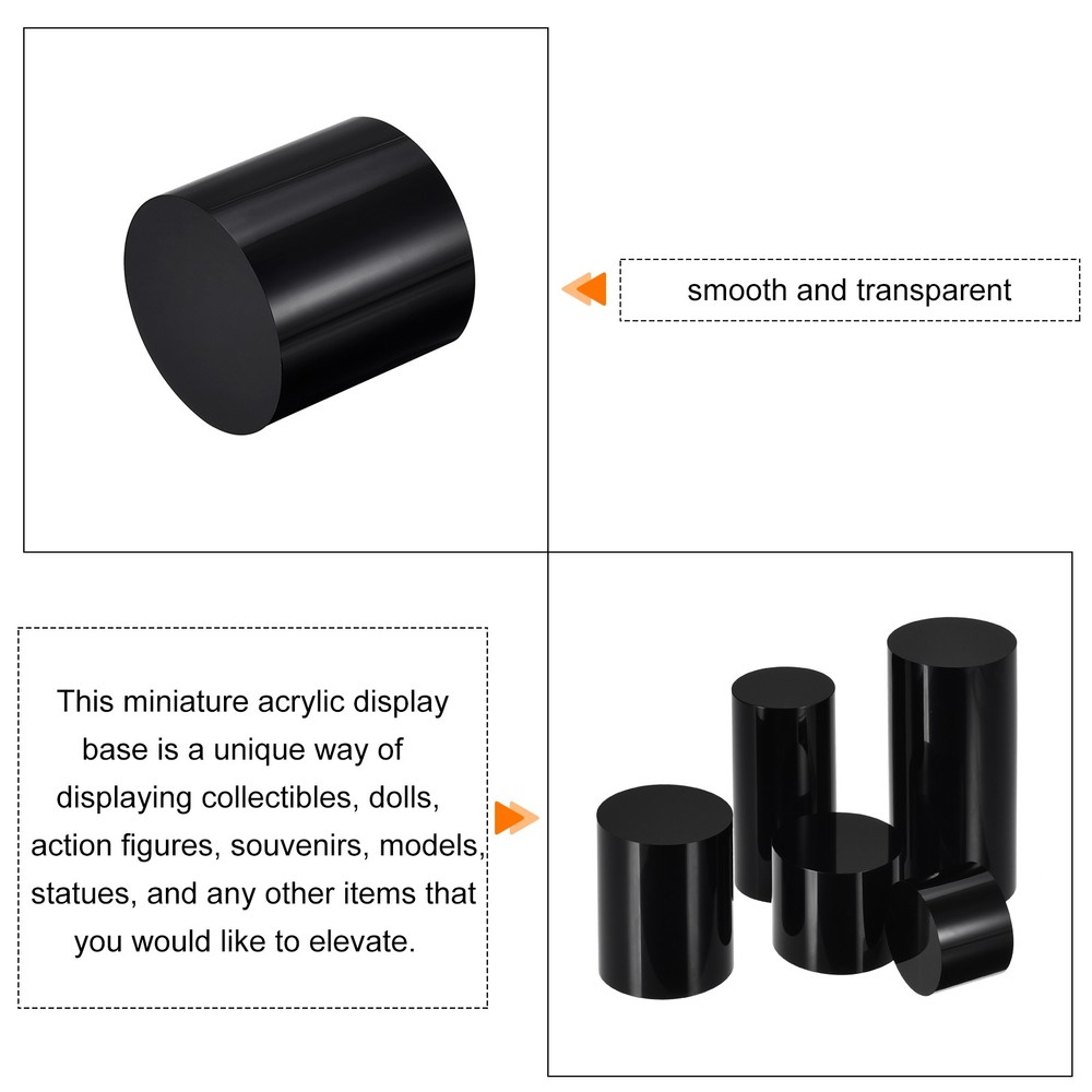 Black Acrylic Solid Cylinder Round Display Riser, 2 Inches x 2 Inches