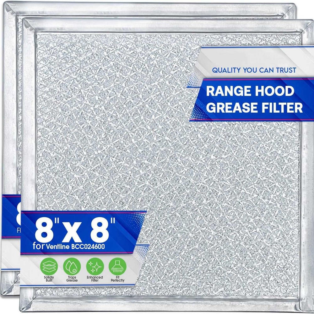 2 Pack Durable 8in*8in Aluminum Range Hood Filter For Ventline BCC024600