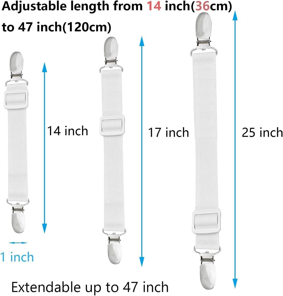 10 pcs White Adjustable Bed Sheet Straps,Bed Sheet Clips, Elastic Bed Fitted She