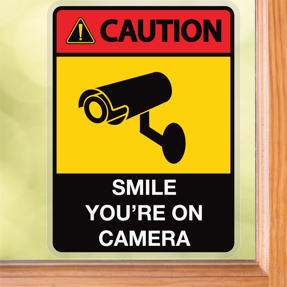 Caution Sign: Smile You're On Camera Large Security Front Static Cling