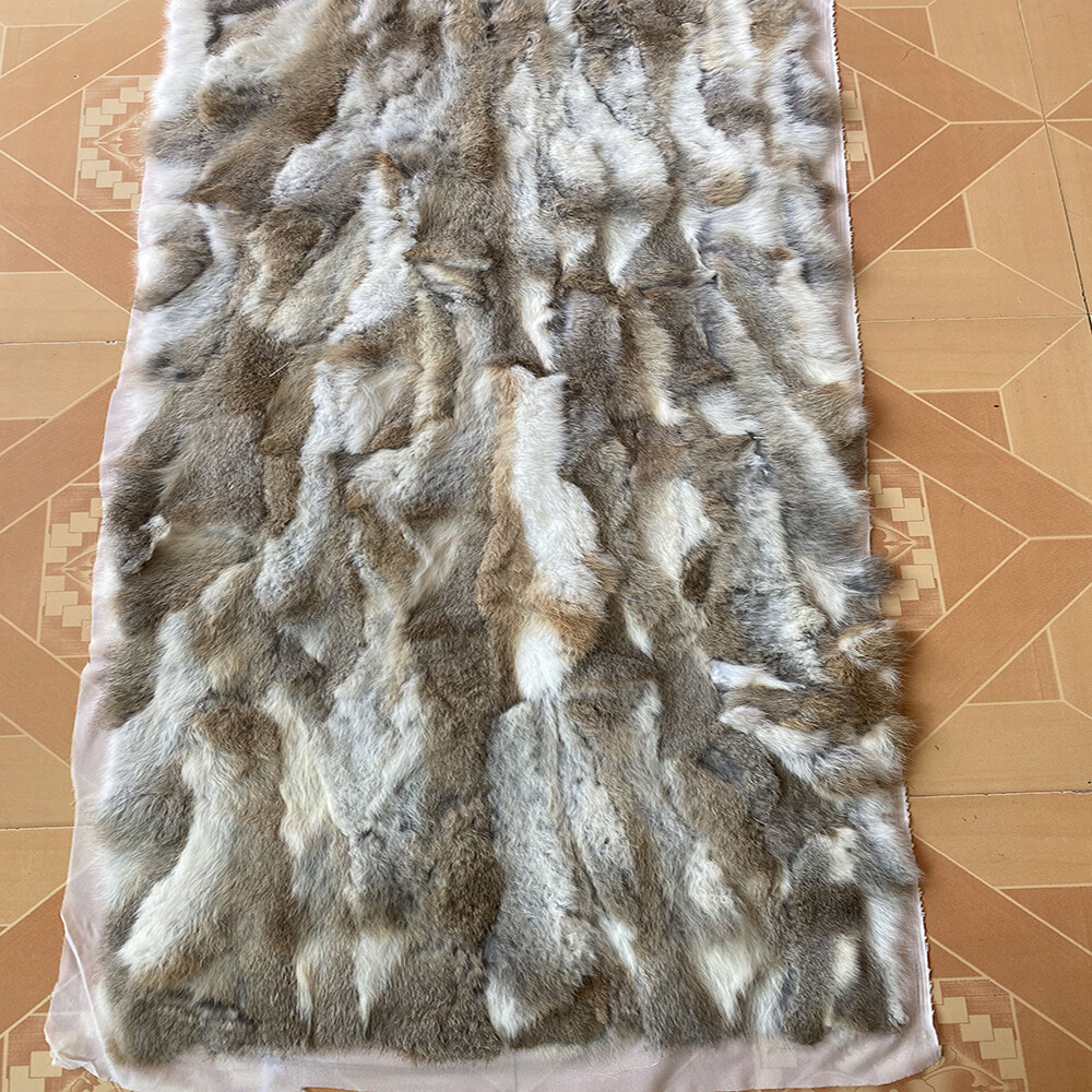 Real Rabbit Fur Throw Patchwork Blanket Winter Soft Warm Leather 43.3" X 21.6"