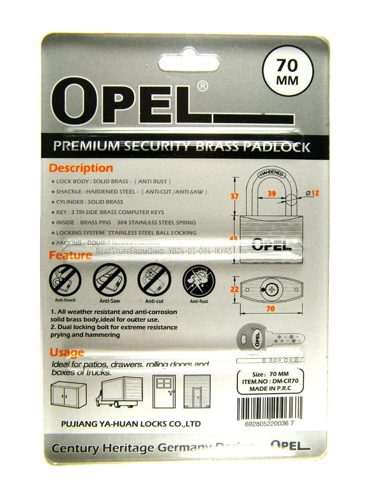 PADLOCK, DIMPLE KEYS (5), DIFFICULT TO DUPLICATE, HIGH-SECURITY, 70MM MEGA-SIZE