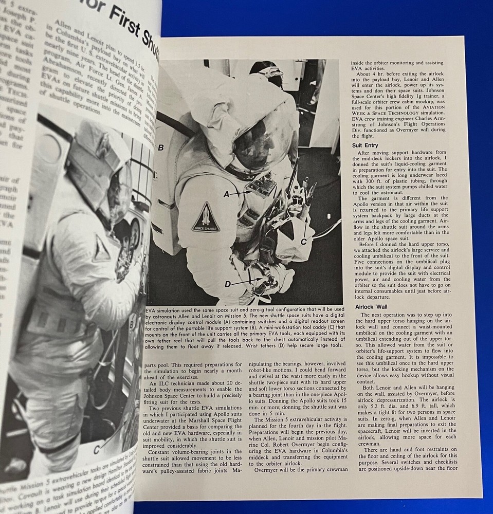 AVIATION WEEK & SPACE TECH CREW PREPARING FIRST SHUTTLE EVA 1982 BOOKLET NASA
