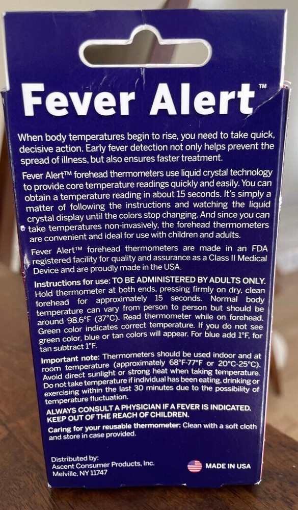 Fever Alert Reusable Forehead Thermometer Strip NEW temperature reading 