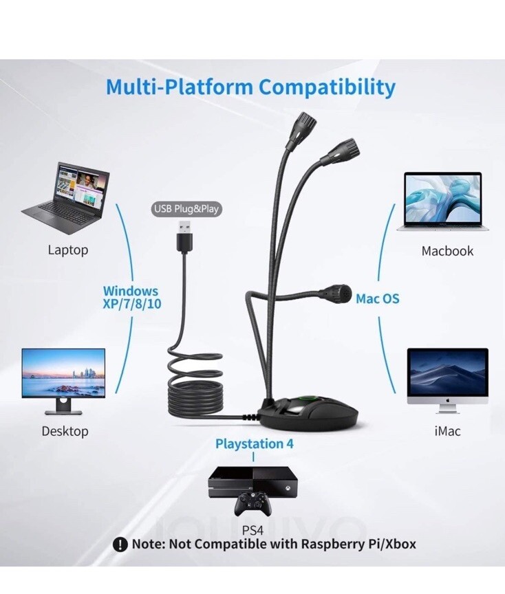 NEW Computer Gooseneck Microphone JV605 w/Mute Button Multi-Platform Compatible