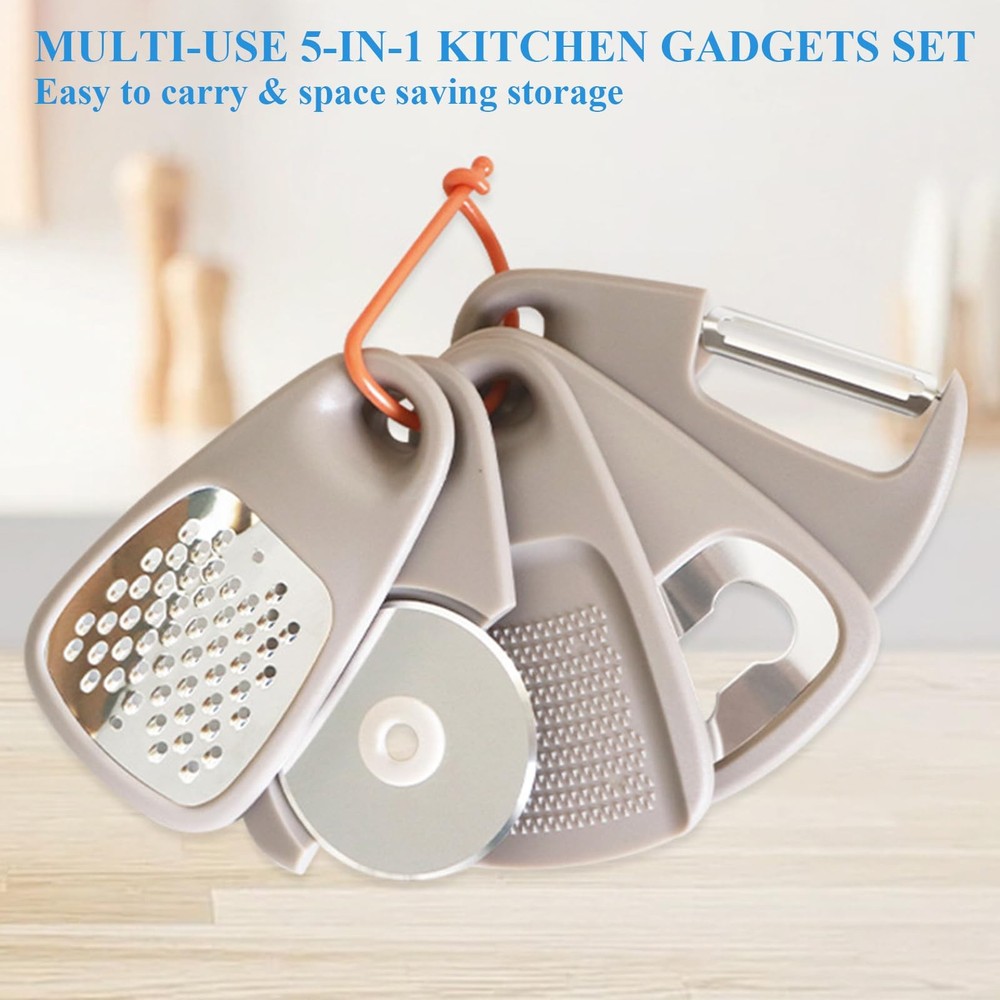 Kitchen Gadgets Set 5 Pieces, Space Saving Cooking Tools Khaki