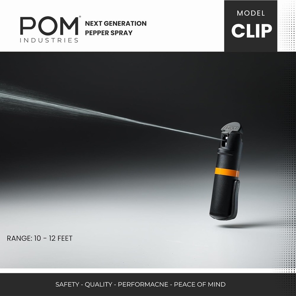 POM Pepper Spray Combo Pack Clip & Keychain - Maximum Strength OC Spray Self Def