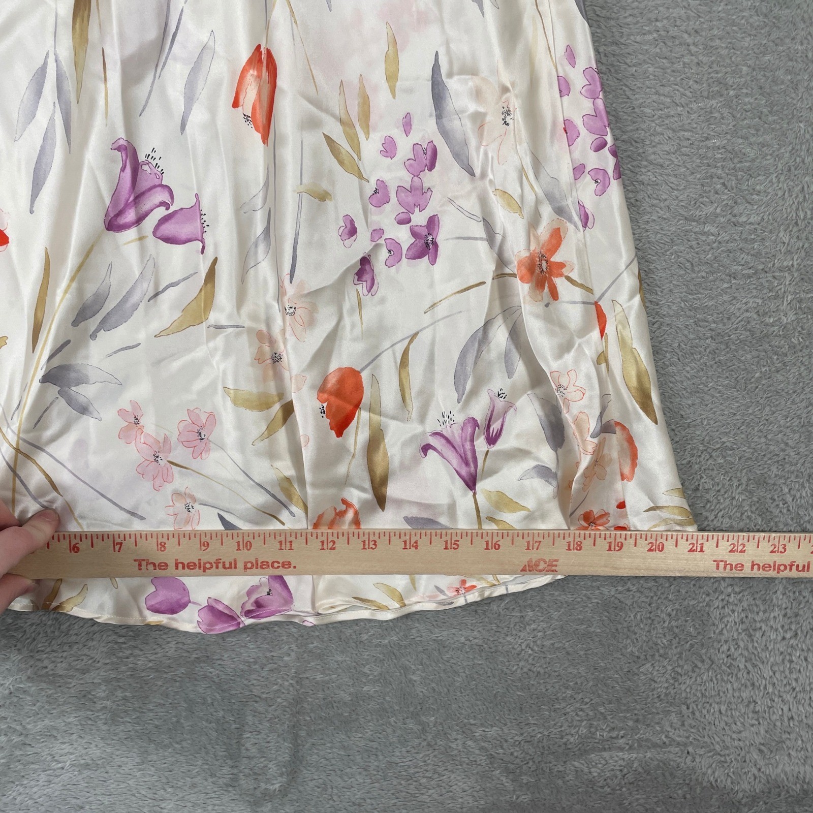 August Silk Slip Dress Womens Small Cream Floral 100% Silk Intimates Chemise 90s