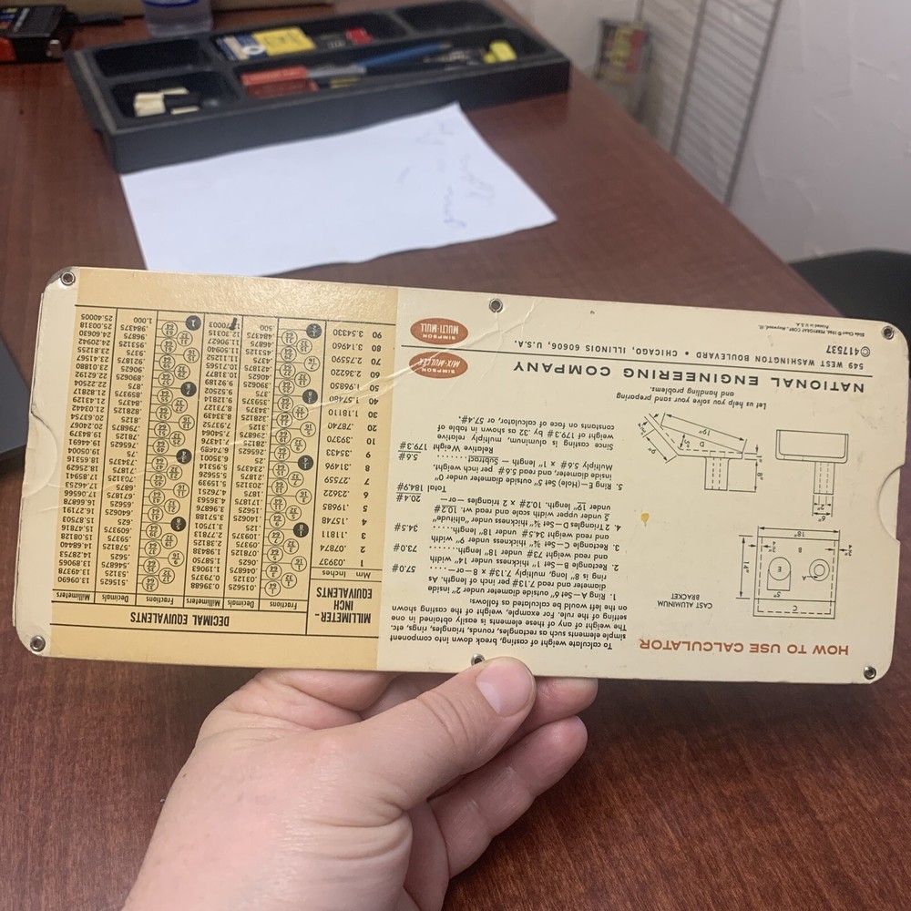 VINTAGE 1966 SIMPSON CASTING WEIGHT SLIDE CHART CALCULATOR Used