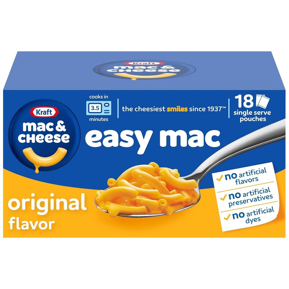 Kraft Easy Mac and Cheese, 18 Packets, for Easy Dinner or Dinner Sides