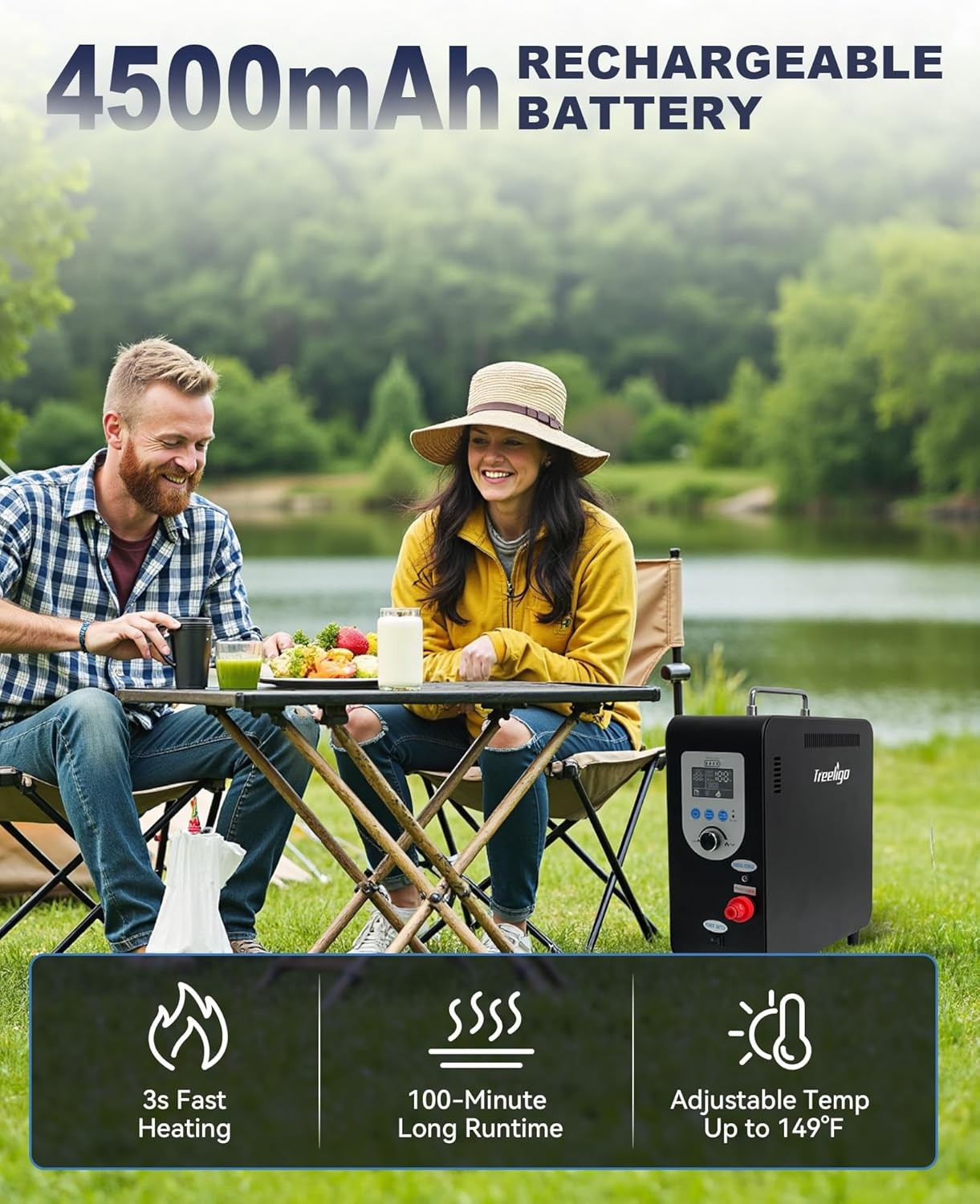 Portable Propane Water Heater for Camping Shower 4500mAh Rechargeable Battery