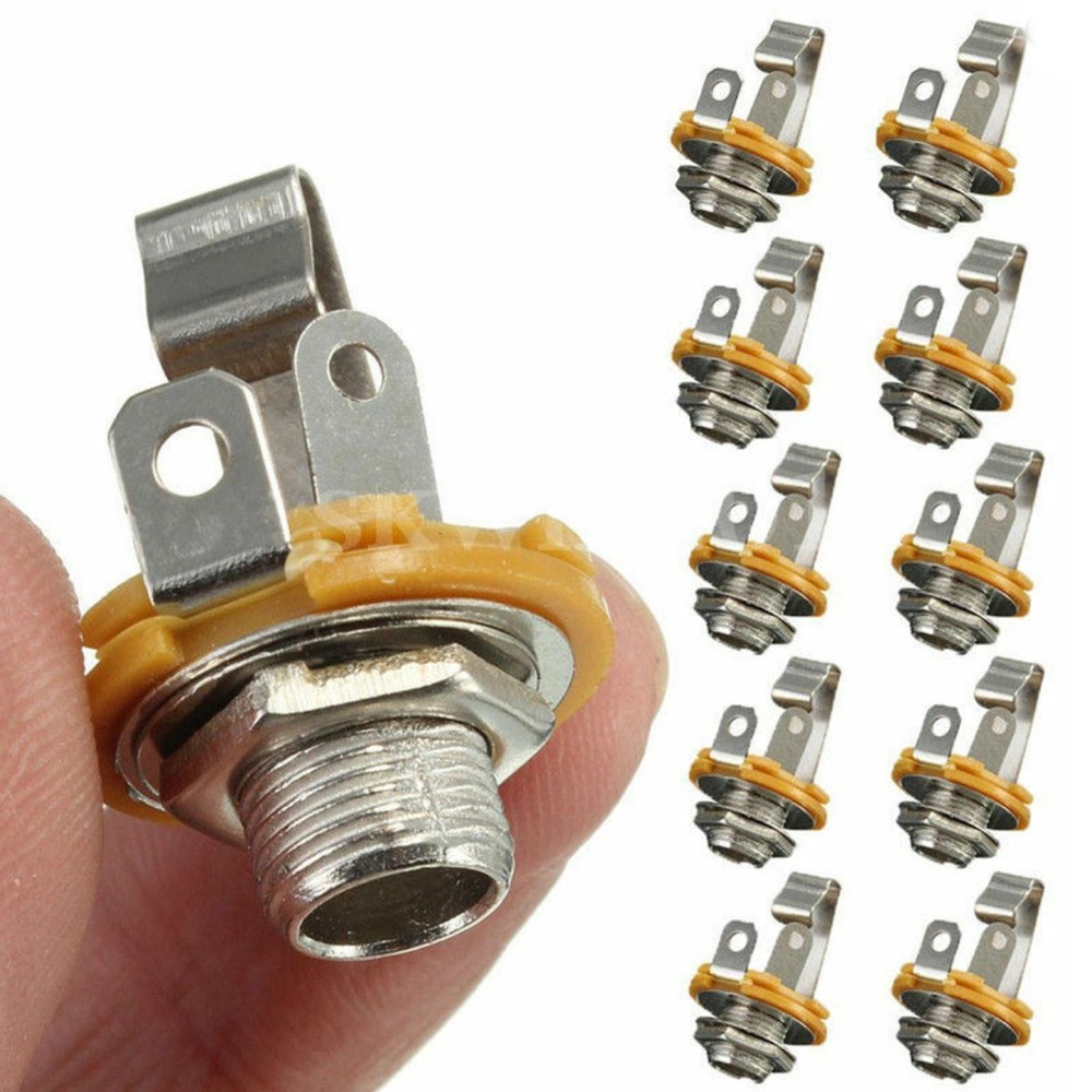 10Pcs Mono 1/4" 6.35mm ID Socket Jack Connector Panel Mount Guitar Plate
