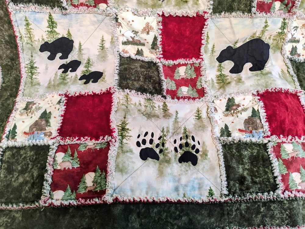 Lodge Woods Moose Bear Eagle Applique Patchwork Throw Quilt Wall Hanging 47x58"