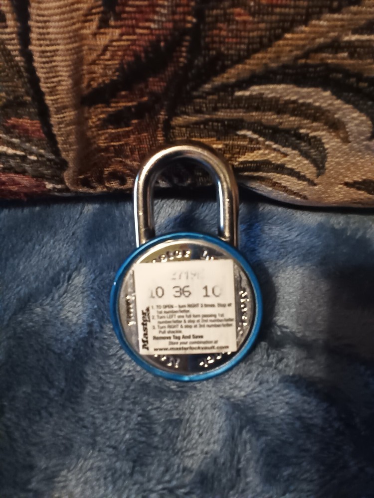 Blue Master combination lock,numbers on back.