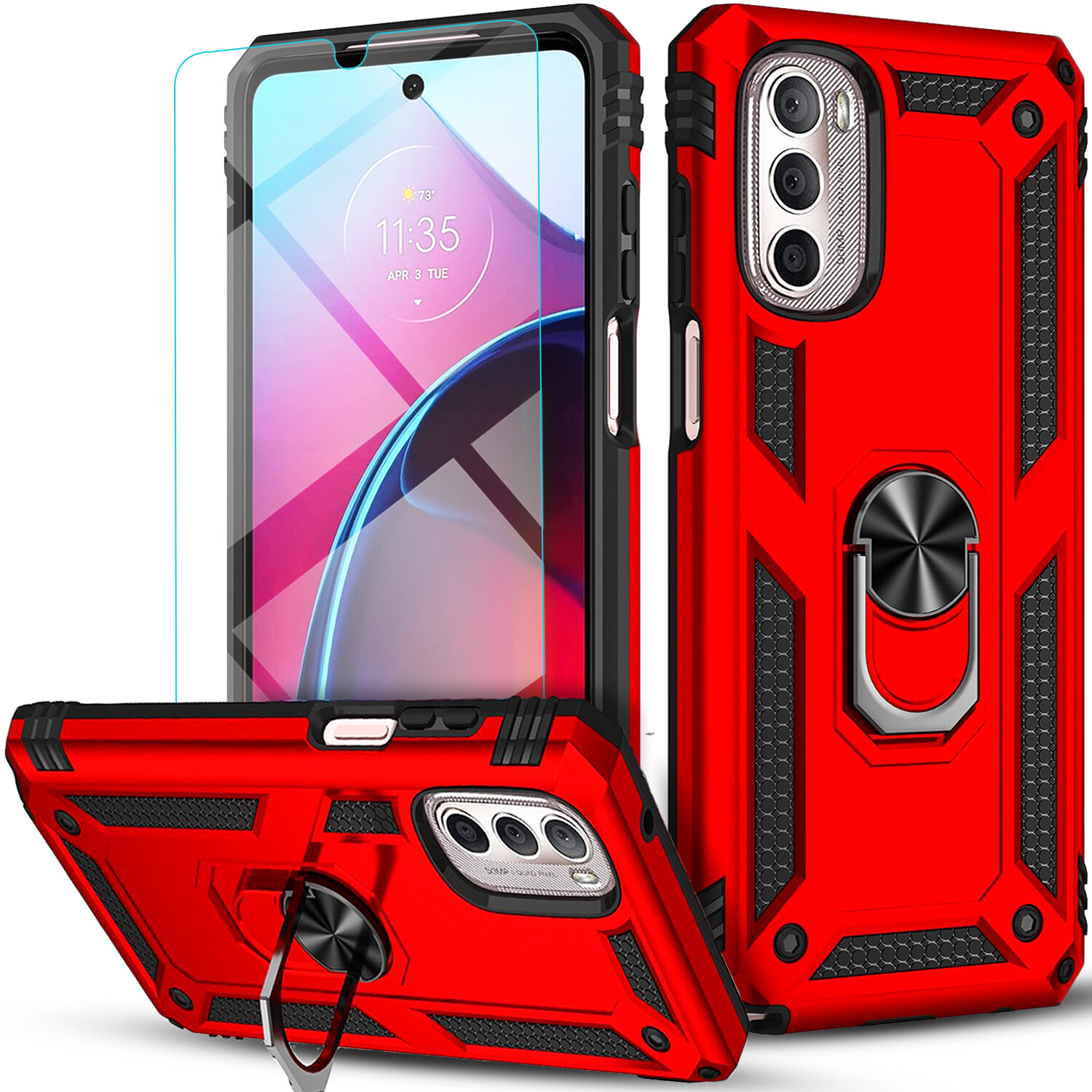 For Motorola Moto G 5G 2023 2022 Case Ring Stand Cover +Tempered Glass Protector