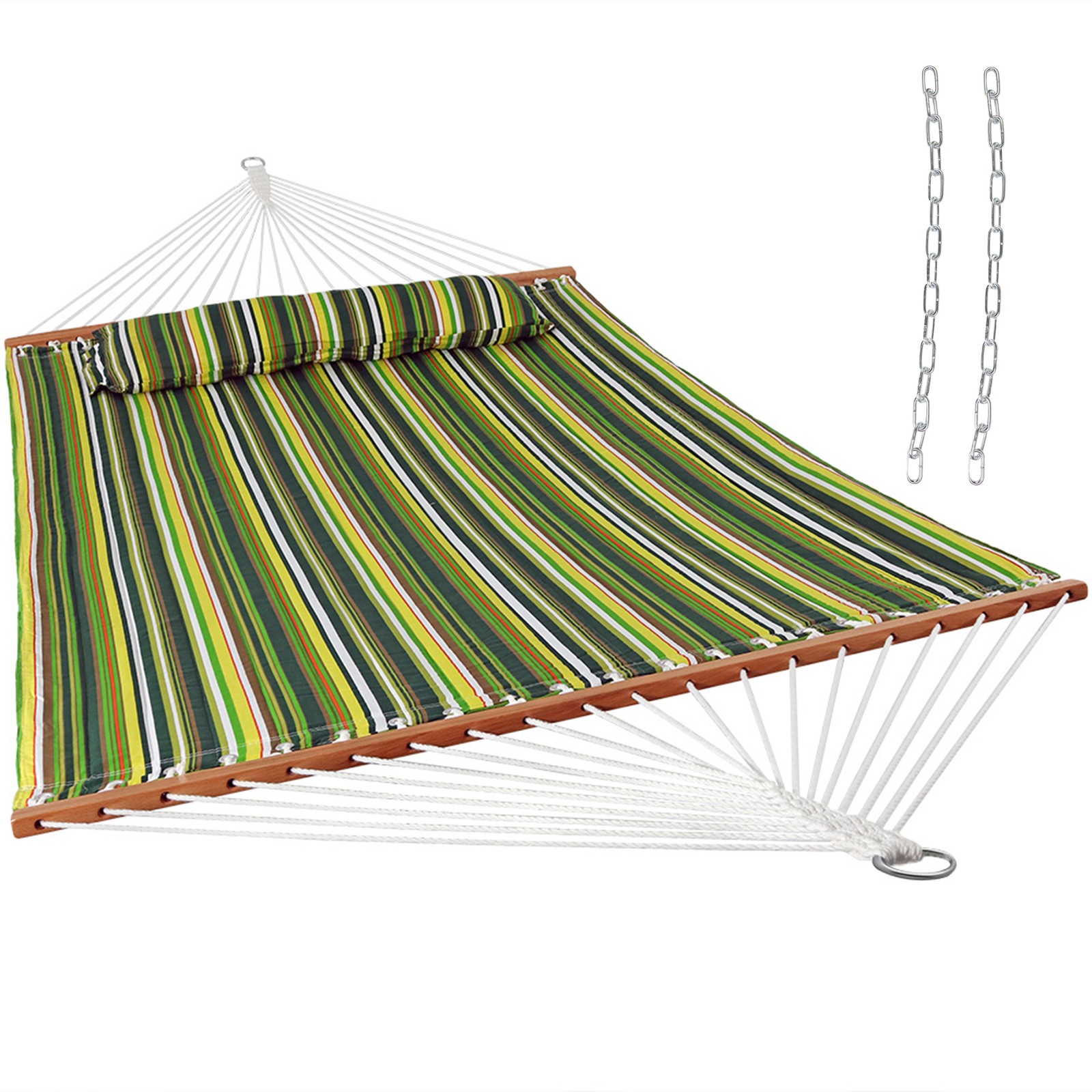 Large Quilted Hammock with Spreader Bar and Pillow - Melon Stripe by Sunnydaze