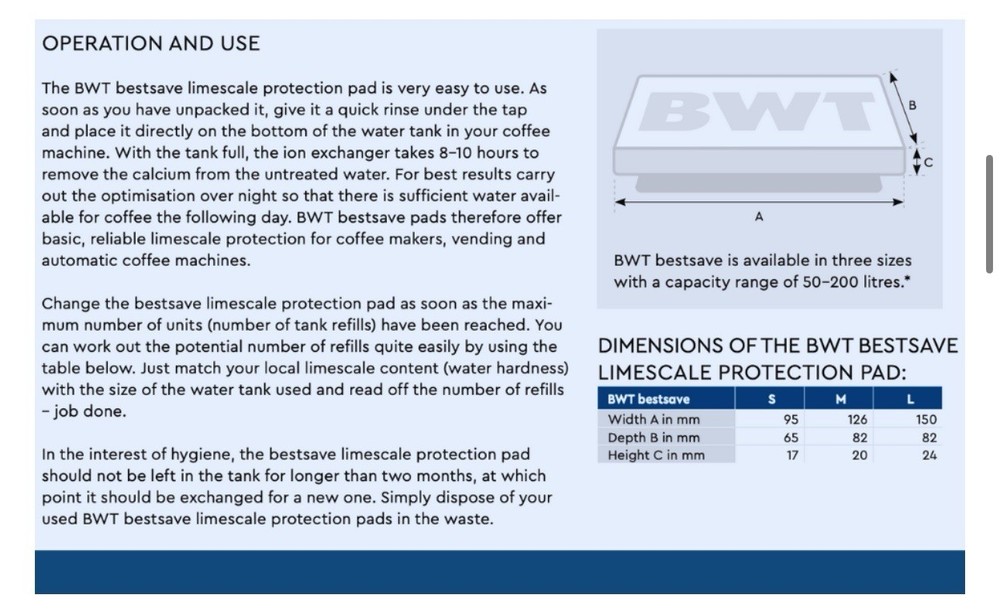 Bestsave M Limescale Protection Pad for Coffee Machine and Espresso Machine -...