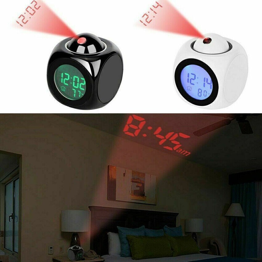 LED Alarm Clock Digital Projection LCD Display Voice Talking Projector Snooze