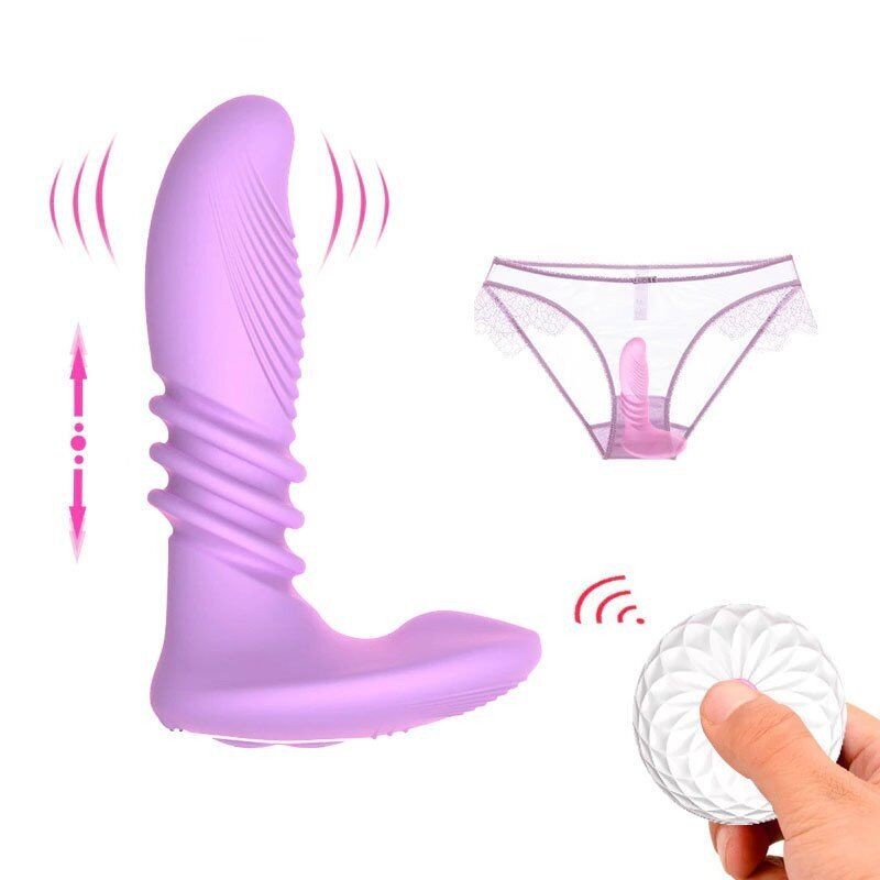 Wearable Remote Control Vibrating Thrusting Stroking Clit G-spot Vibrator Dildo