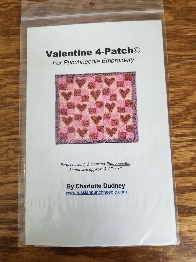 PUNCH NEEDLE PATTERN ~ Valentine 4-Patch Charlotte Dudney