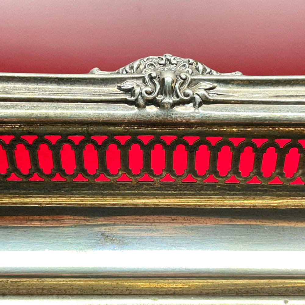 VTG 19" Tarnished Silver Plated Rectangular Butler Serving Tray Pierced Gallery