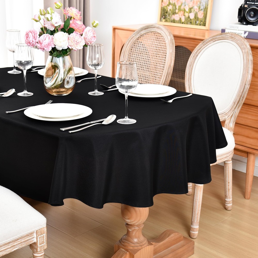 Oval Tablecloth 60 x 84 Inch Washable Polyester Table Cloth Solid Black Heavy...