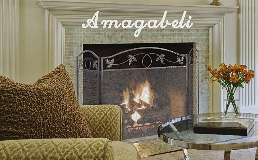 Amagabeli 3Panel Pewter Wrought Iron Fireplace Screen, Protective Mesh