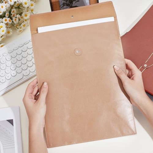 PU Leather Document Folder A4 File Holder with String Tie Light Brown