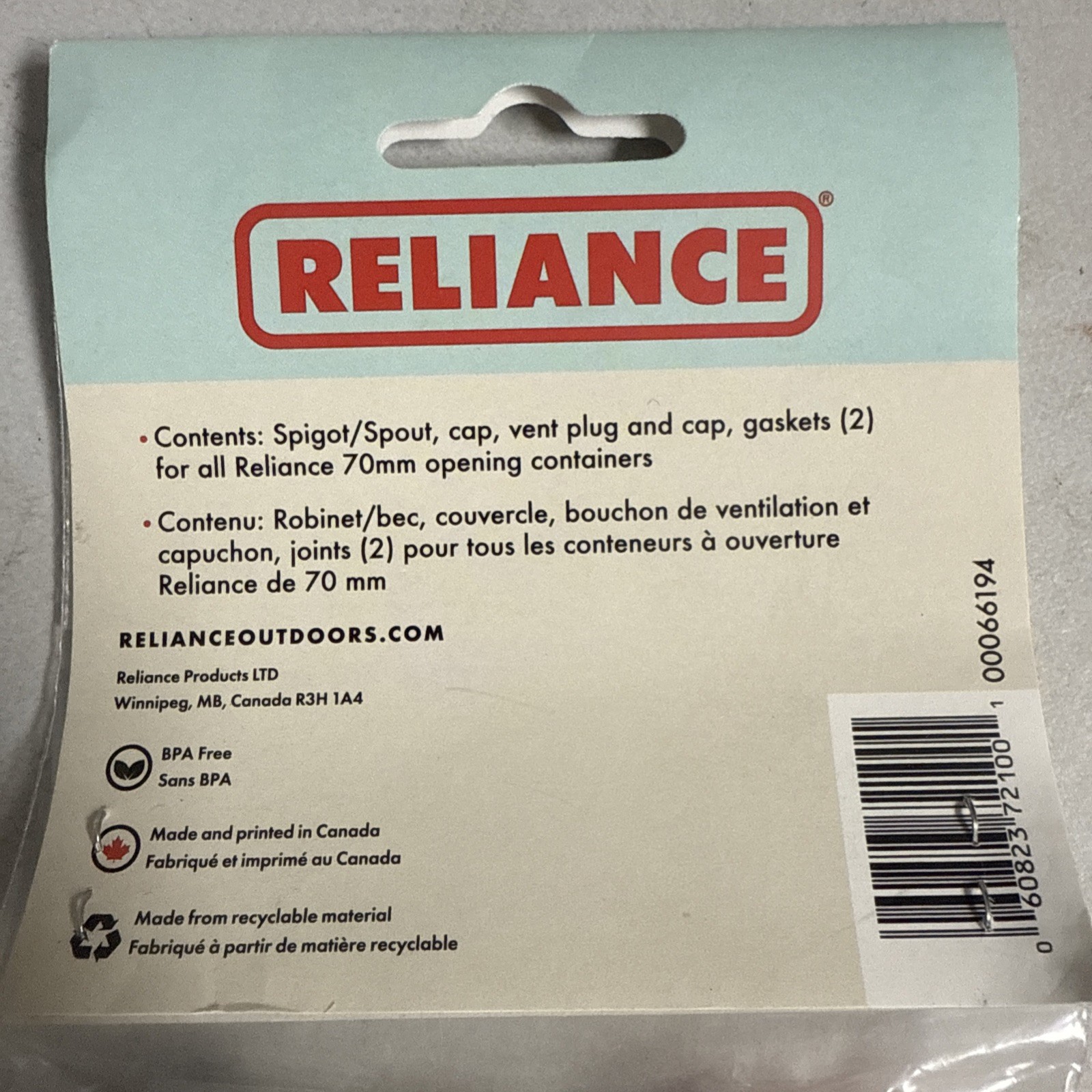 Reliance Replacement Spigot Assembly Kit for Reliance Water 70mm Containers NEW