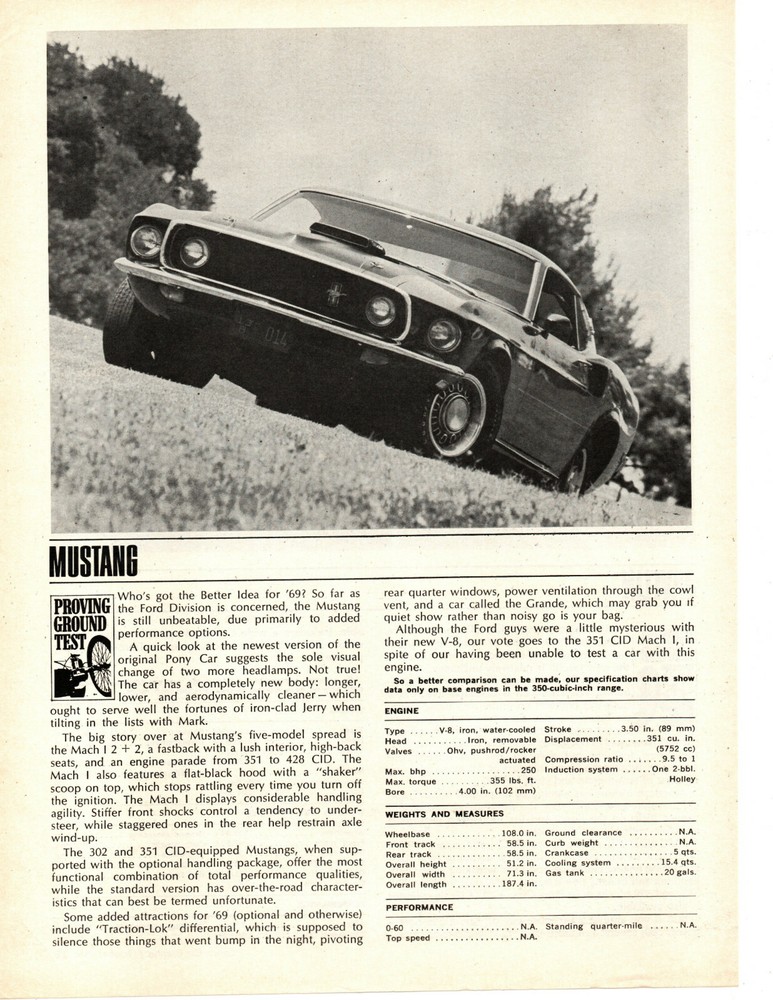 1969 FORD MUSTANG ~ ORIGINAL NEW CAR PREVIEW ARTICLE / AD
