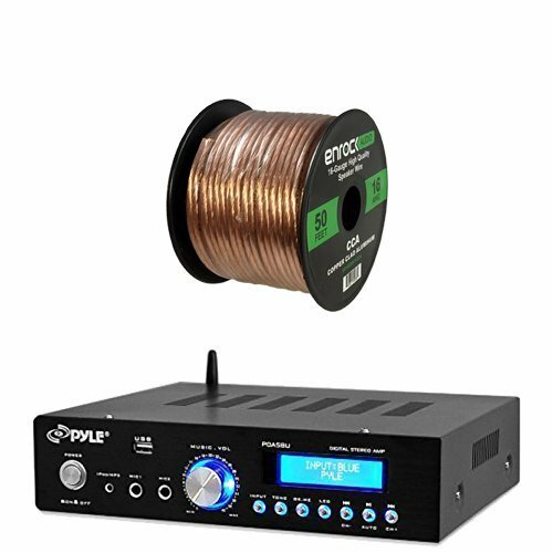 Pyle Bluetooth AM/FM USB AUX LCD Display 200W Receiver, Bundle 50FT Speaker Wire