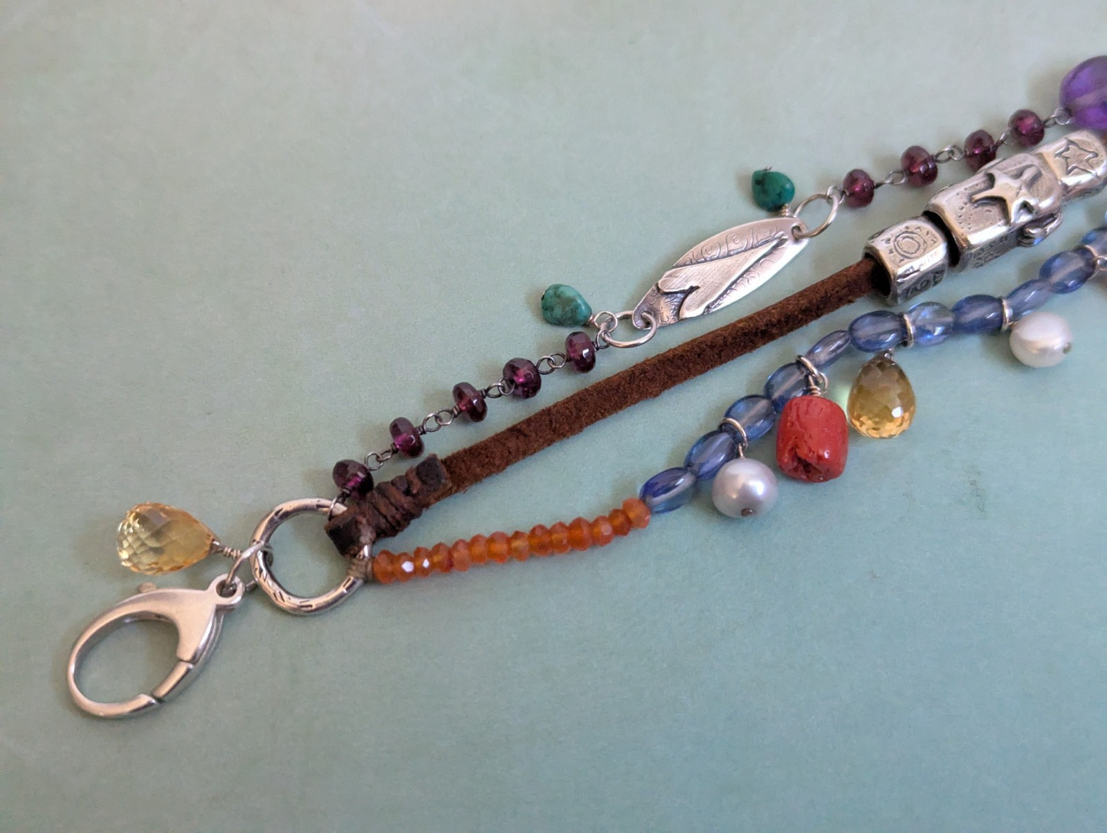 Jes MaHarry Sundance Catalog "Pacific Highway" Mixed Gemstone Sterling Bracelet