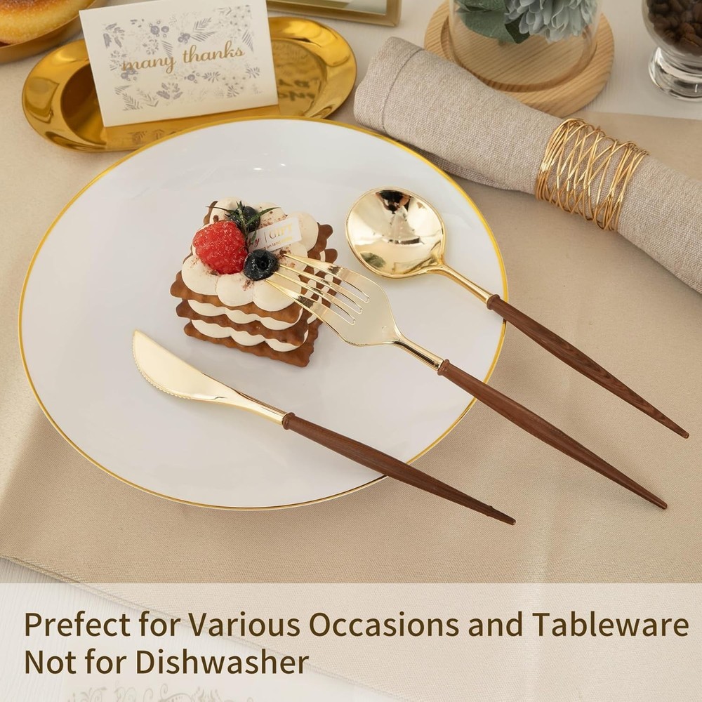 90Pcs Gold Plastic Silverware Heavy Duty Elegant Disposable Plastic Silverware