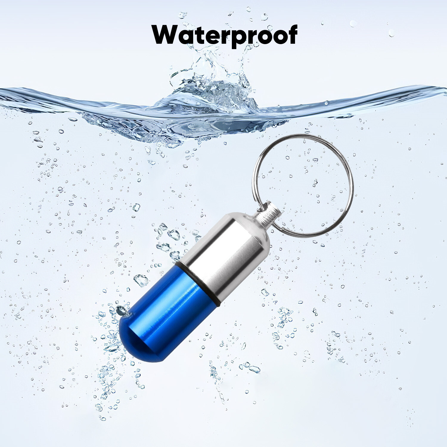 2 Pcs Medicine Pill Bottle Portable Container Holder Keychain Waterproof Blue