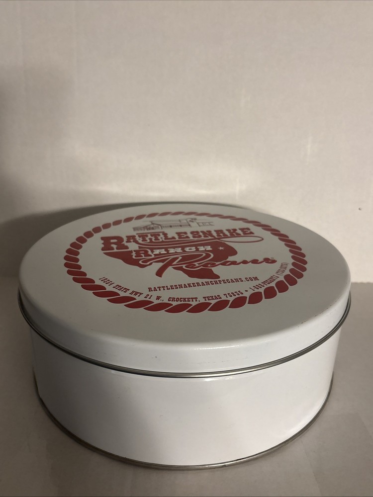 RATTLESNAKE RANCH Pecans Round Tin Empty Approx 10" Round & 3.5" Tall