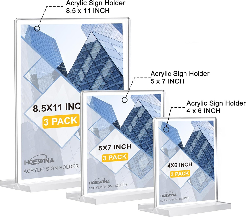 5 x 7 Acrylic Sign Holders 3 Pack Vertical Double Sided Stands