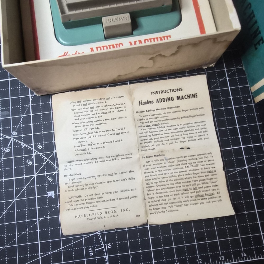 Vintage 1960 Hasbro Adding Machine - Original Box & Directions WORKS