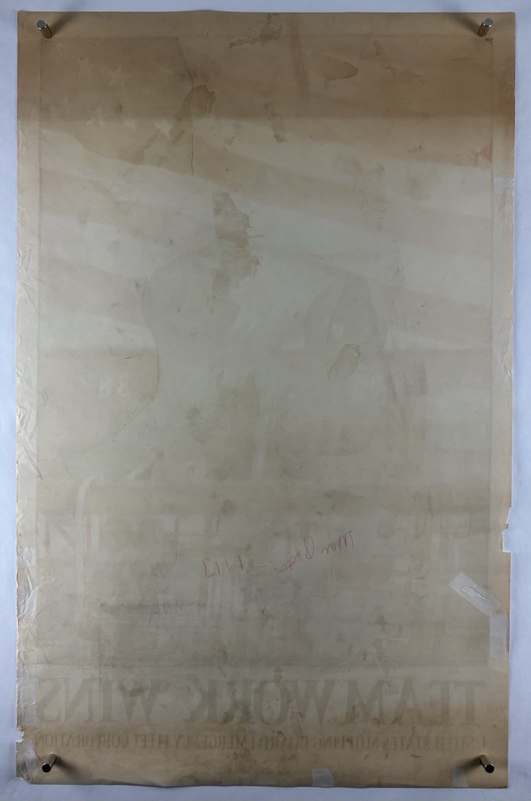 TEAMWORK WINS World War I Bond Poster (VeryGood) 1918 26 1/4”x41” WW1 Ships 001