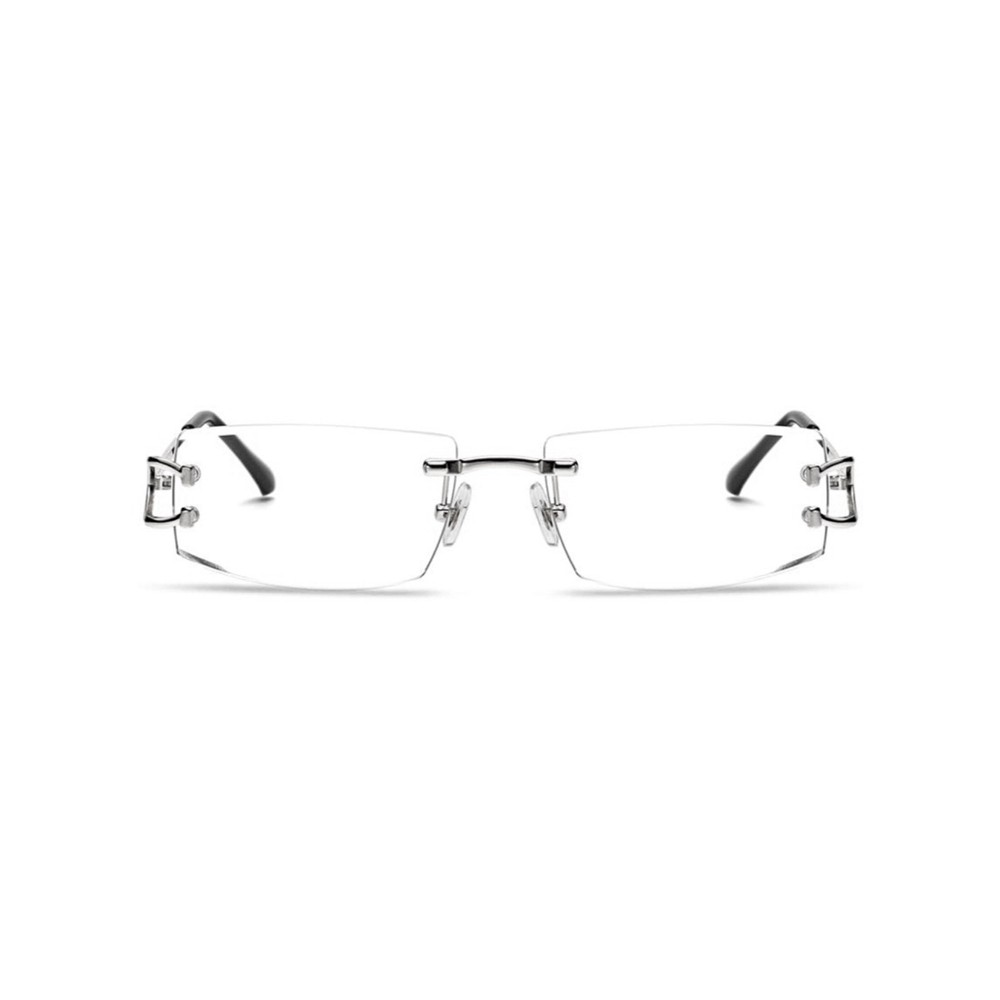 Men's Silver Frame Rimless Stylish Hip Hop Rectangular Clear Lens Glasses