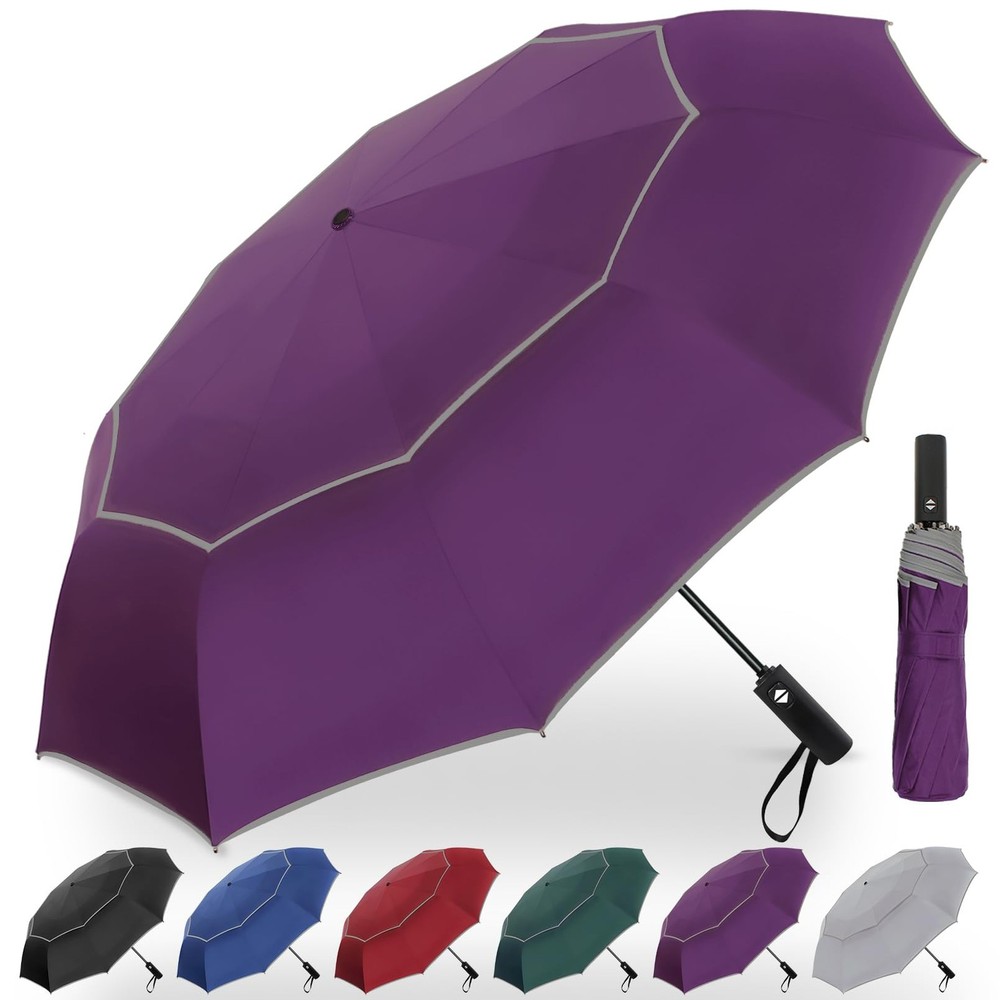 Satol 62" Large Golf Umbrella, Windproof, Auto Open/Close, Reflective - FAST SHI