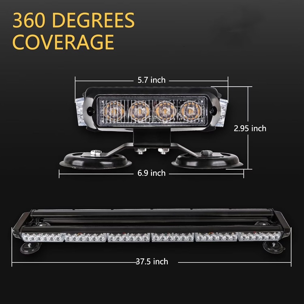 80 LED Strobe Light Bar Amber Rooftop Double Side Flashing Emergency Warning