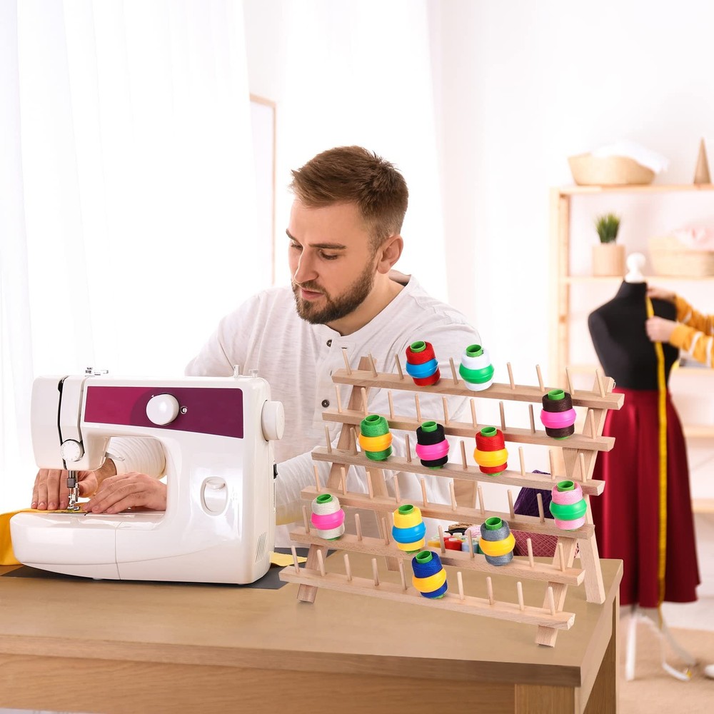 Yookeer 60 Spools Wooden Thread Rack and 48 Pcs Thread Spools Savers/Spool Hu...