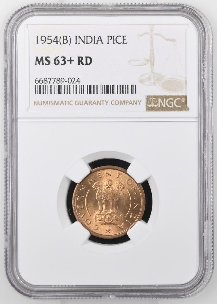 India 1 Pice 1954B NGC MS 63+ RD