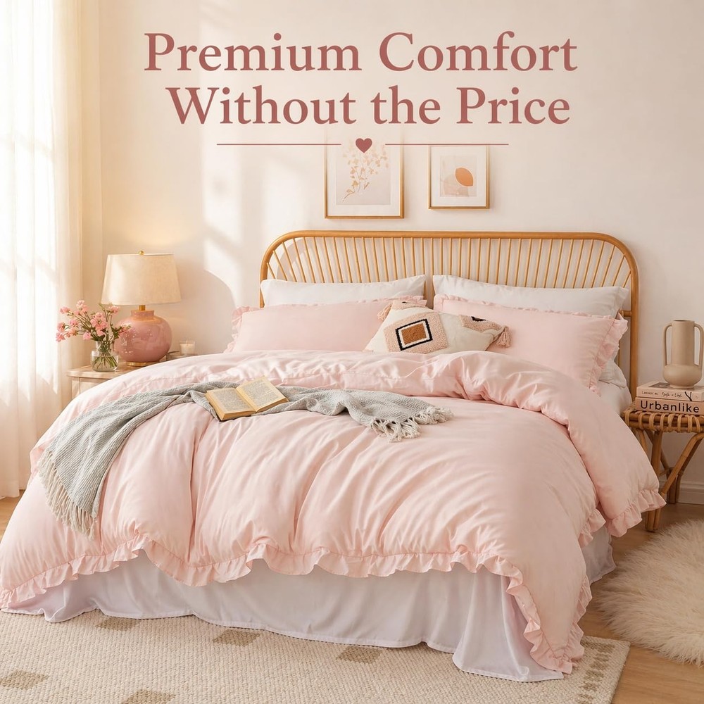 JANZAA Blush Pink Comforter Set Queen – Soft Microfiber, Queen,